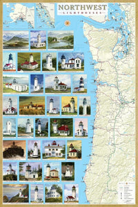 Northwest Lighthouses Map - Laminated Poster by Bella Terra Publishing LLC
