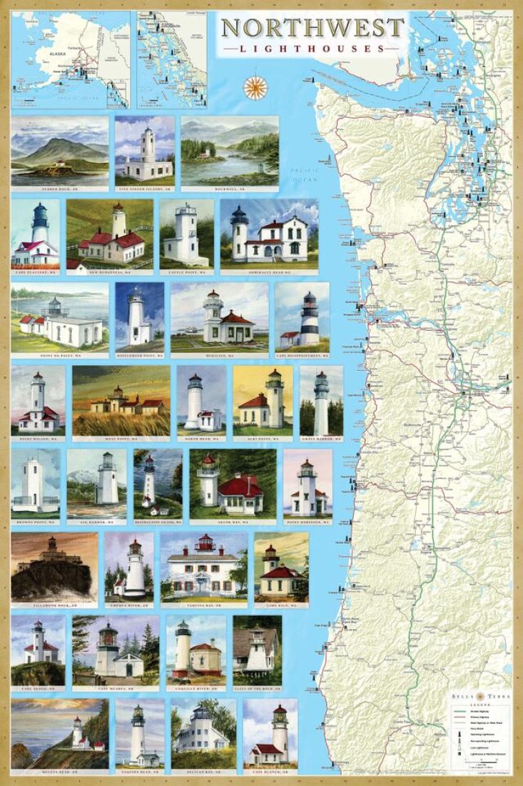 Cover of Northwest Lighthouses Map - Laminated Poster