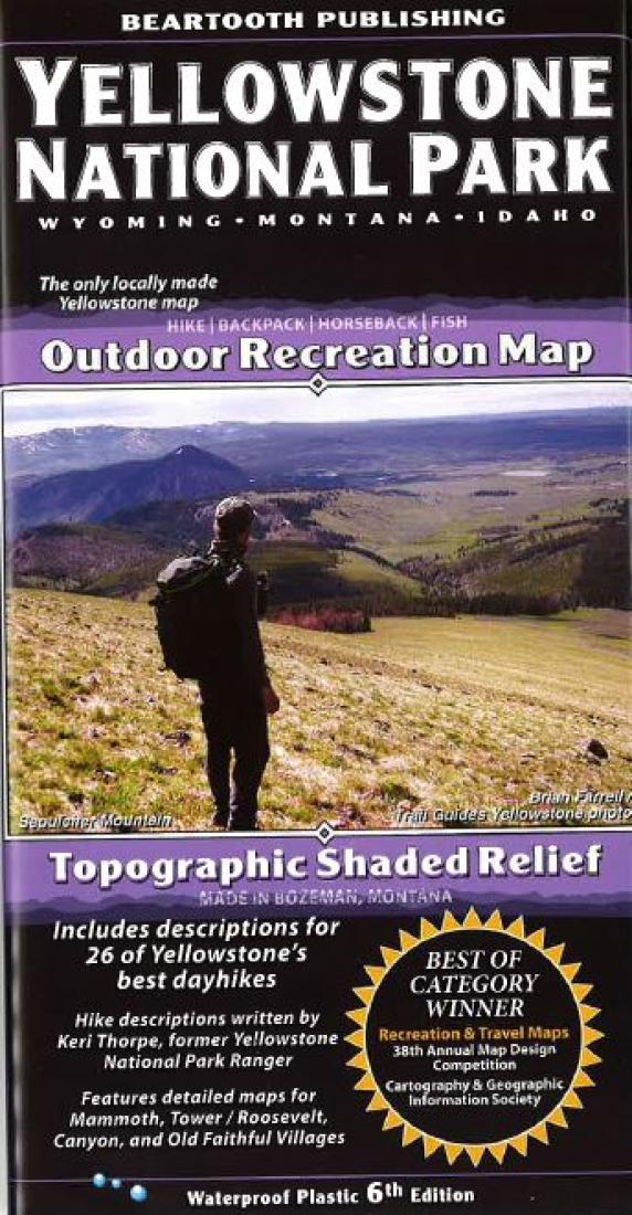 Cover of Yellowstone National Park, Wyoming, Montana and Idaho Outdoor Recreation Map with Topographic Shaded Relief by Beartooth Publishing