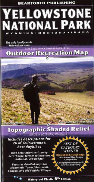 Cover of Yellowstone National Park, Wyoming, Montana and Idaho Outdoor Recreation Map with Topographic Shaded Relief by Beartooth Publishing