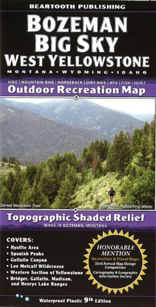 Cover of Bozeman, Big Sky and West Yellowstone, Montana Outdoor Recreation Map with Topographic Shaded Relief by Beartooth Publishing