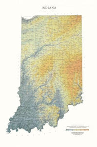 Indiana, Physical Wall Map by Raven Maps