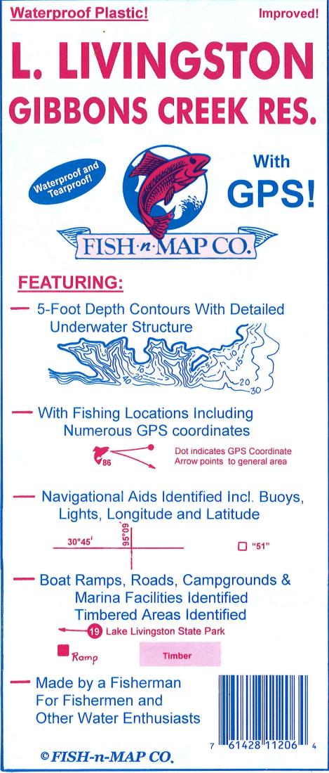 Cover of Lake Livingston & Gibbons Creek Reservoir Fishing Map by Fish-n-Map Company