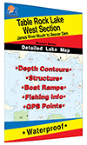 Table Rock Lake-West (James River Mouth to Beaver Dam) Fishing Map by Fishing Hot Spots