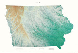 Iowa, Physical, Laminated Wall Map by Raven Maps