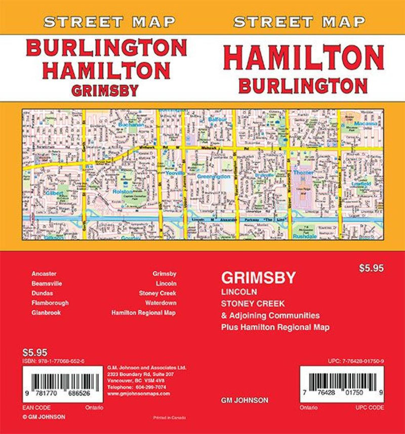 Cover of Hamilton / Burlington / Grimsby, Ontario Street Map by GM Johnson