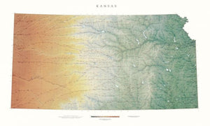 Kansas, Physical Wall Map by Raven Maps