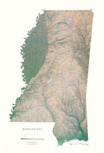 Mississippi, Physical, Laminated Wall Map by Raven Maps