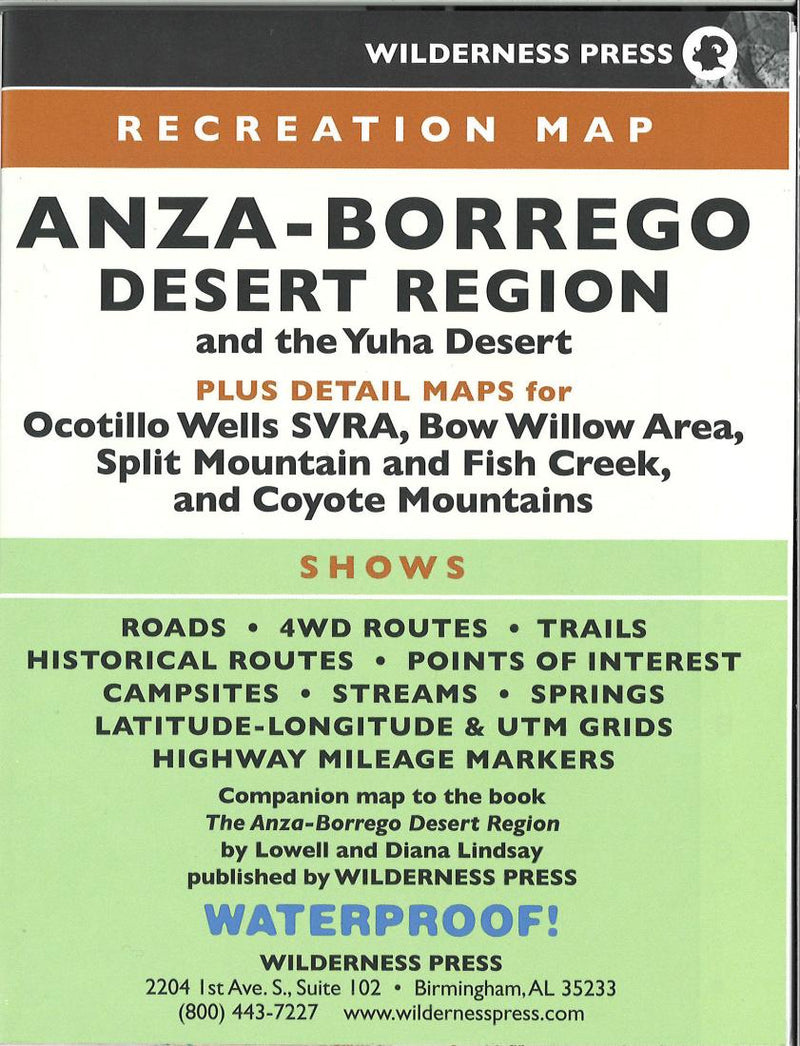 Cover of Anza-Borrego Desert State Park, California Recreation Map by Wilderness Press