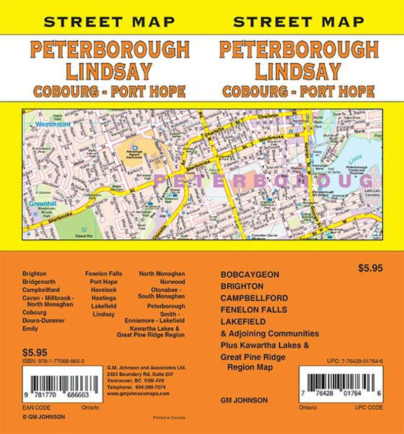 Cover of Peterborough / Lindsay / Coburg / Port Hope, Ontario Street Map by GM Johnson