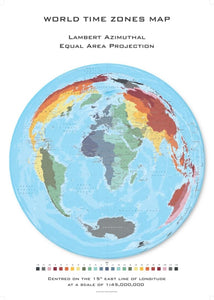 World Time Zones Hexagons, Lambert Azimuthal Equal Area projection centred on 15 East by Oxford Cartographers