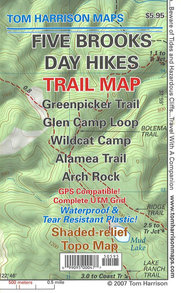 Cover of folded Map of Five Brooks Day Hikes Trail Map by Tom Harrison Maps