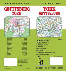 York and Gettsyburg, Pennsylvania Street Map by GM Johnson