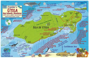 Caribbean, Utila, Honduras Map & Fish Card  by Frankos Maps Ltd.