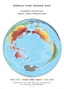 World Time Zones Hexagons, Lambert Azimuthal Equal Area projection centred on 165 West by Oxford Cartographers
