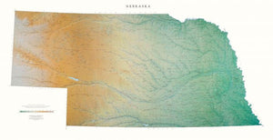 Nebraska, Physical, Laminated Wall Map by Raven Maps
