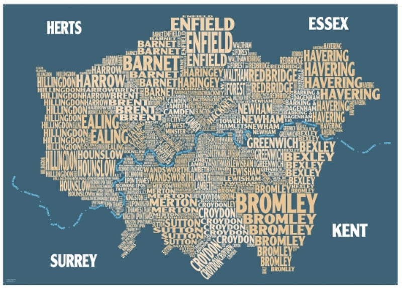 Cover of Graphic Map London boroughs beige background by Oxford Cartographers 