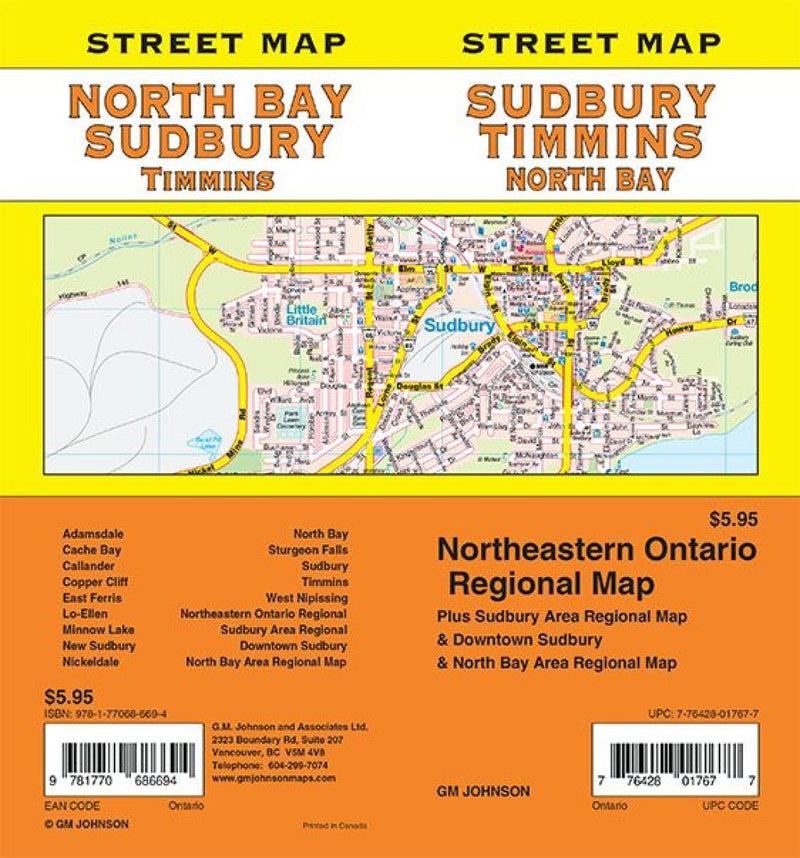 Cover of Sudbury / North Bay / Timmins, Ontario Street Map by GM Johnson