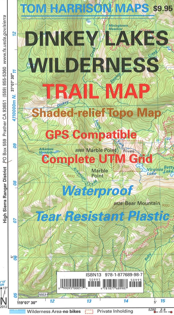 Cover of folded Map of Dinkey Lakes Wilderness, California Trail Map by Tom Harrison Maps