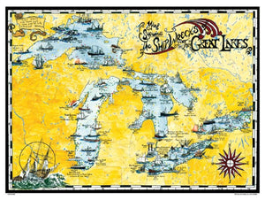 Great Lakes, Shipwreck Map by Avery Color Studios