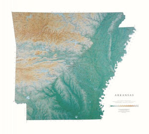 Arkansas, Physical, Laminated Wall Map by Raven Maps