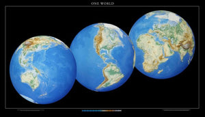 World, 3 Global Views, Laminated Wall Map by Raven Maps