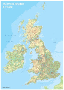 UK and Ireland Topographic Wall Map by Oxford Cartographers