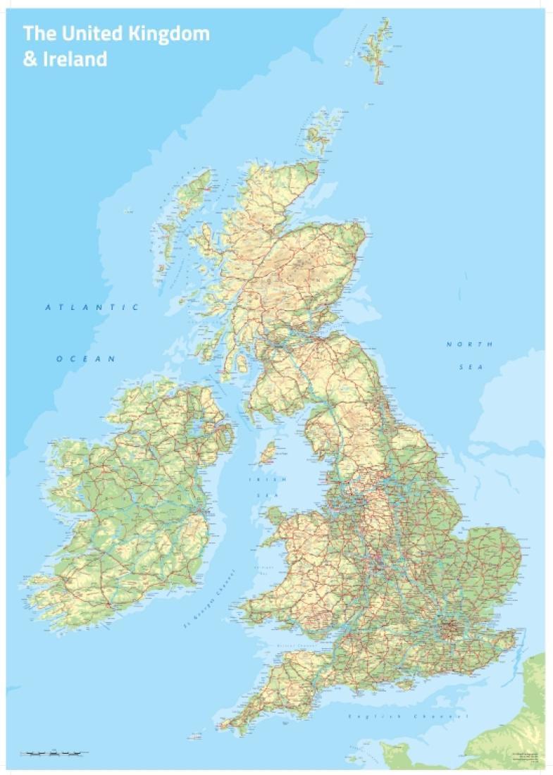 Cover of UK and Ireland Topographic Wall Map by Oxford Cartographers 