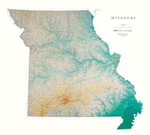 Missouri, Physical Wall Map by Raven Maps