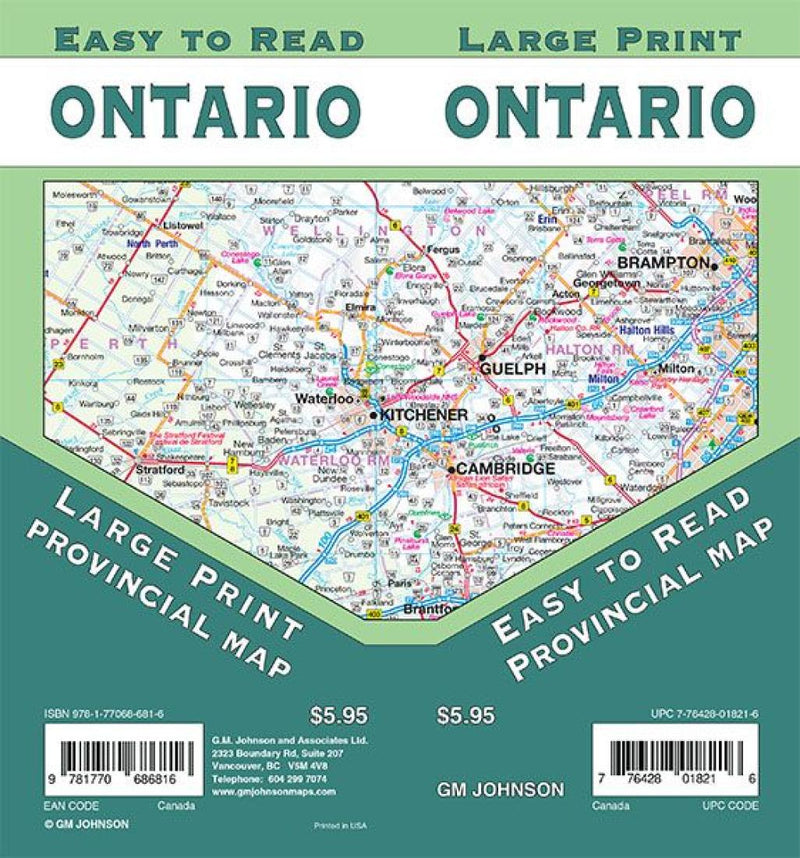 Cover of Ontario Large Print, Ontario Province Map by GM Johnson