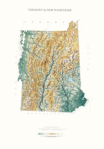 Vermont & New Hampshire, Physical, Laminated Wall Map by Raven Maps