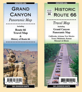 Grand Canyon Panoramic / Route 66 Travel Map by GM Johnson