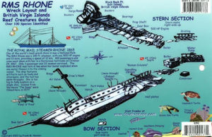 British Virgin Islands Reef Creatures Map & Identification Guide / RMS Rhone Wreck Layout by Frankos Maps Ltd.