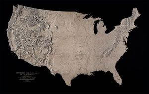 USA, Landforms & Drainage of 48 States, Black & White, Laminated Wall Map by Raven Maps