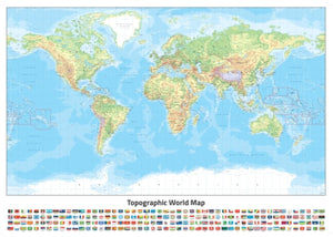World Topographic Map with Flags, Miller Projection by Oxford Cartographers