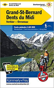 Grand-St-Bernard - Dents du Midi : Switzerland Hiking Map #22 by Kummerly + Frey