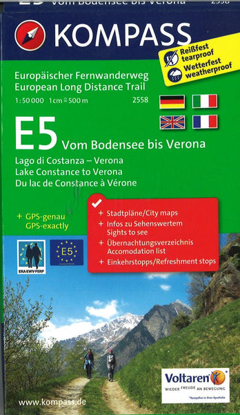 Cover of E5: From Lake Constance to Verona Hiking Map By Kompass