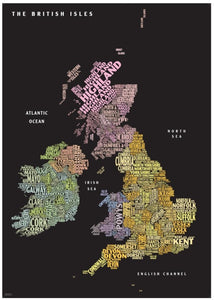Graphic Map UK - counties, black background by Oxford Cartographers