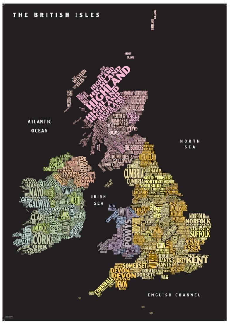 Cover of Graphic Map UK counties black background by Oxford Cartographers 