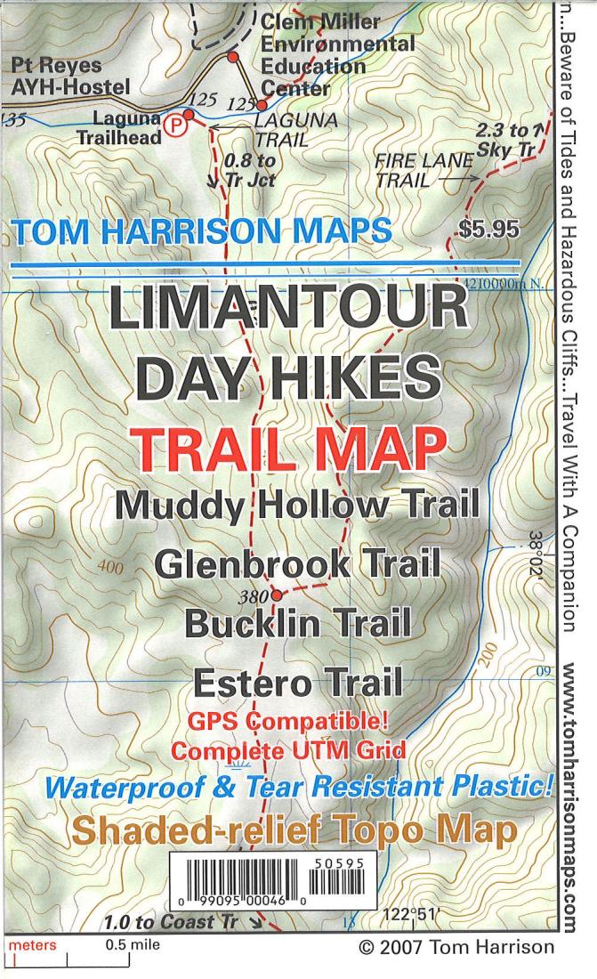 Cover of folded Map of Limantour Day Hikes Trail Map by Tom Harrison Maps