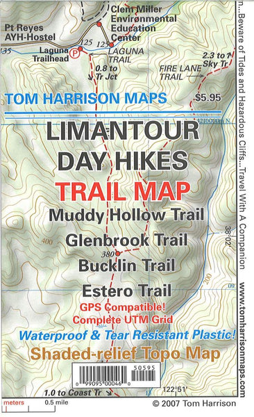 Cover of folded Map of Limantour Day Hikes Trail Map by Tom Harrison Maps