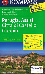 Perugia, Assisi, Citta di Castello Gubbio Hiking Map By Kompass