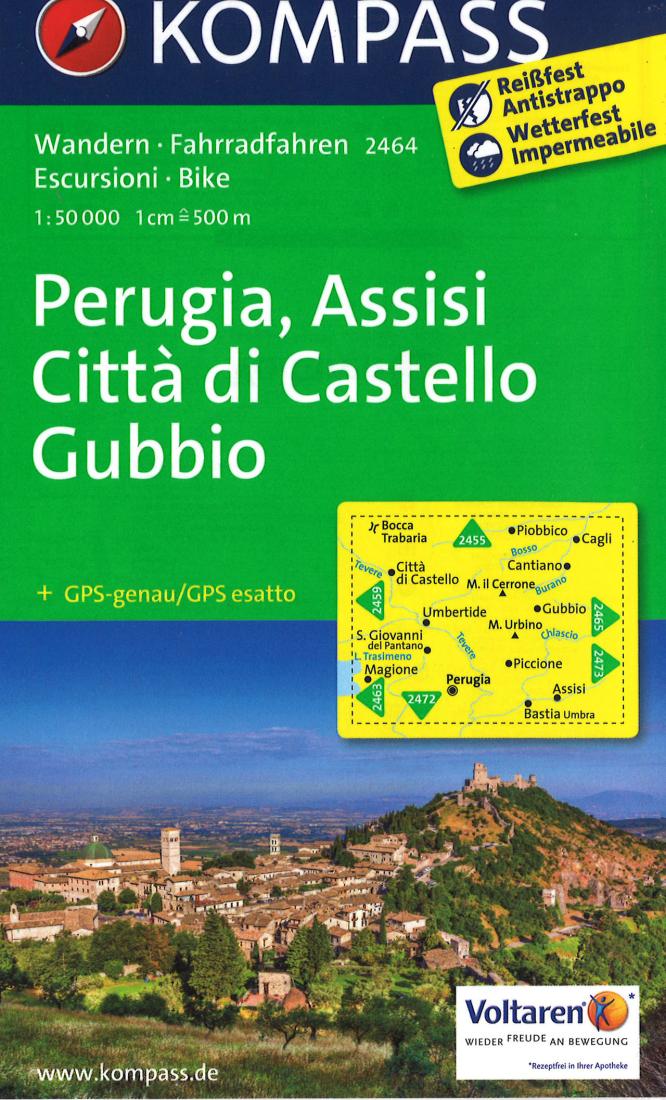 Cover of Perugia, Assisi, Citta di Castello Gubbio Hiking Map By Kompass