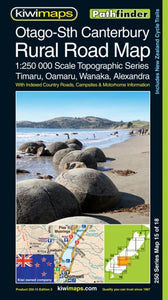 Otago-South Canterbury, New Zealand, Rural Roads Topographic Map by Kiwi Maps