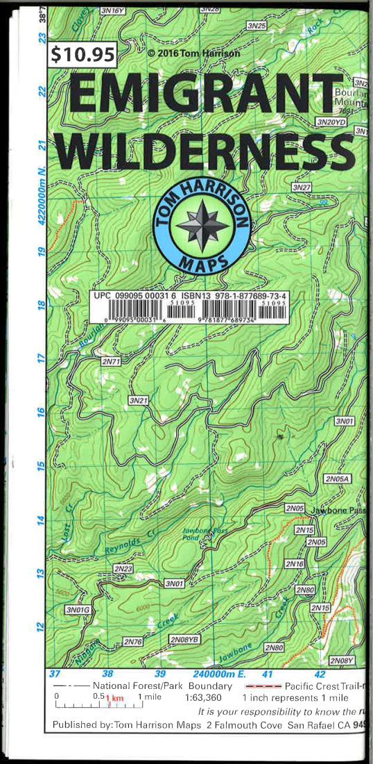 Cover of folded Map of Emigrant Wilderness Trail Map by Tom Harrison Maps