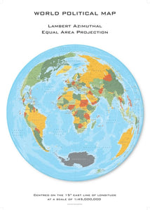 World Political Hexagons, Lambert Azimuthal Equal Area projection centered on 15 East by Oxford Cartographers