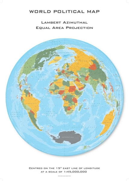 Cover of World Political Hexagons Lambert Azimuthal Equal Area projection centered on 15 East 