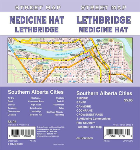 Cover of Lethbridge/Medicine Hat/Banff/Canmore/Cochrane/Airdrie, Alberta Street Map by GM Johnson