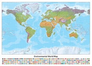World Environmental Map with Flags, Miller Projection by Oxford Cartographers