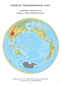 World Topographic Hexagons, Lambert Azimuthal Equal Area projection centred on 165 West by Oxford Cartographers